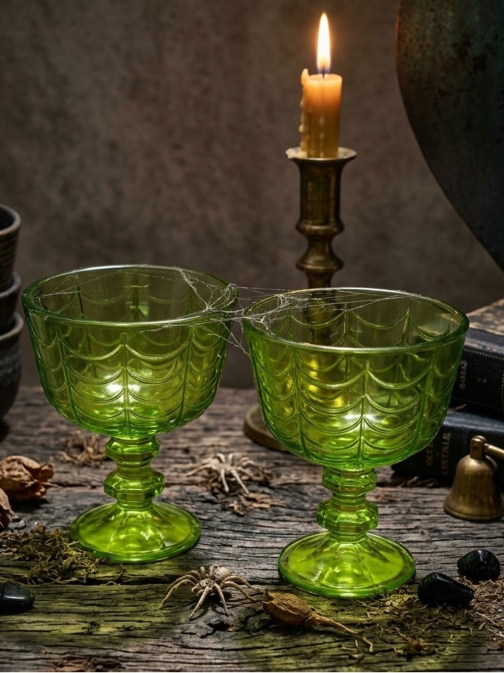 Halloween Green Spiderweb Goblets NEW Dessert Goblets - Set of 2